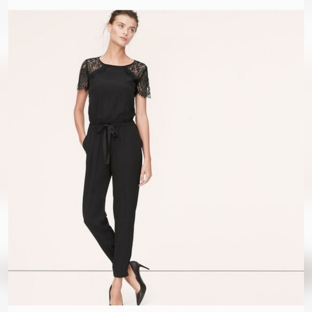 Anne Taylor Loft Black Lace Sleeve Jumpsuit